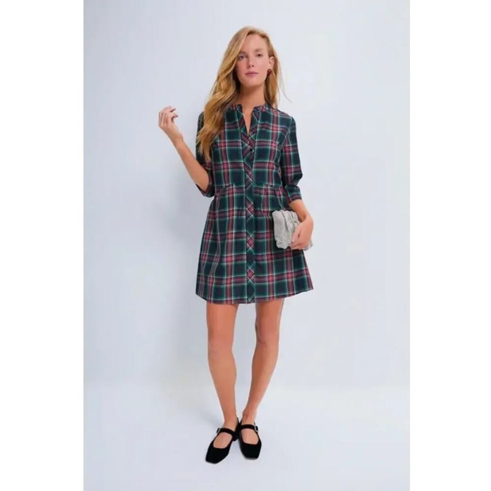 Tuckernuck Highland Tartan Royal Shirt Dress 3/4 Sleeve Plaid Red Size Medium